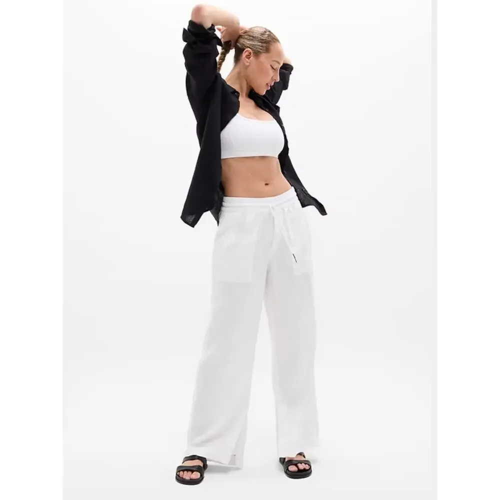 Athleta Retreat Linen Wide Leg Pant NWOT PLUS Sz. 22W‎ Calla Lilly Ivory Beach